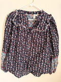 Joie navy floral blouse, front view