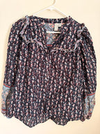 Joie navy floral blouse, front view