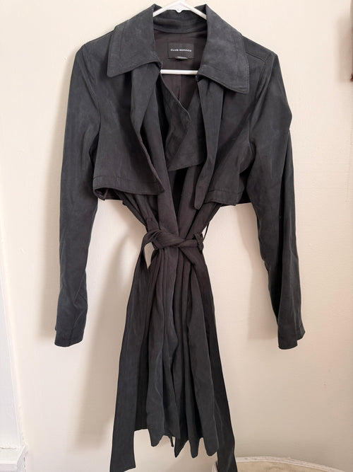 Club Monaco grey trench coat, front view