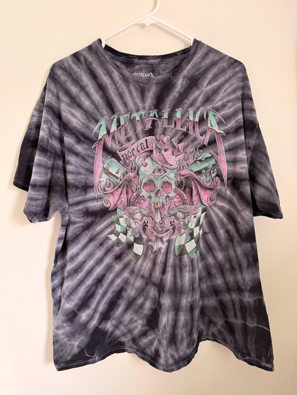Metallica tie-dye t-shirt front with winged skull graphic